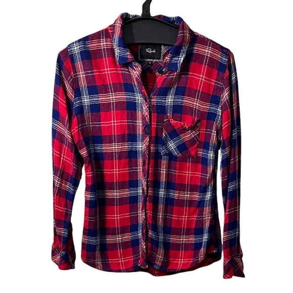 Rails Red White Blue Hunter Cobalt Cherry Plaid Flannel Shirt Size Size S/M - Picture 2 of 7
